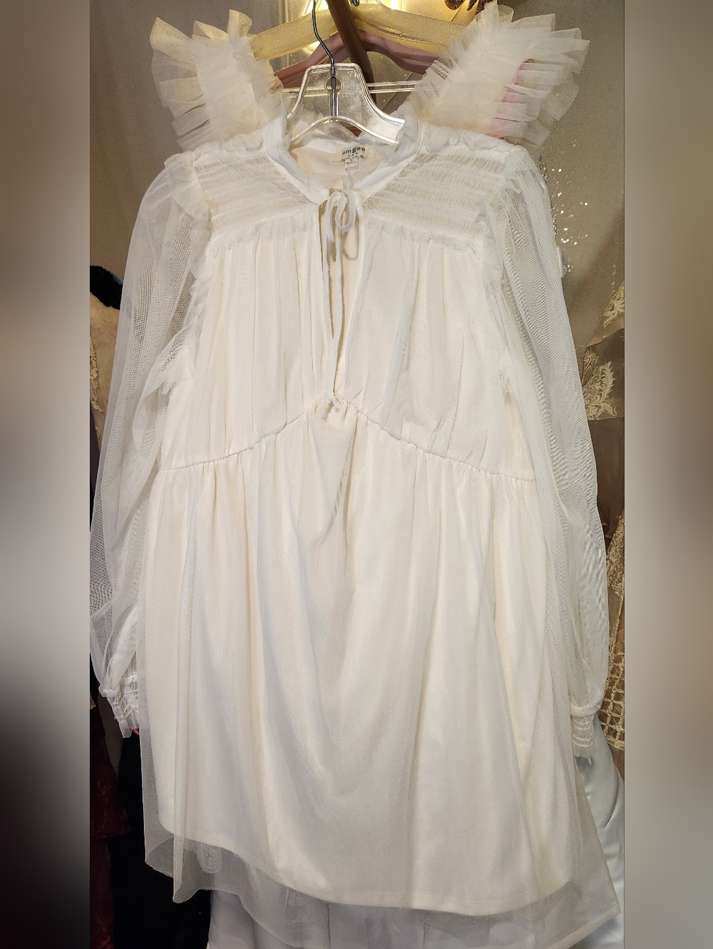 Umgee Size S Ivory Long Sleeved Chiffon Mini Dress - Picture 6 of 10
